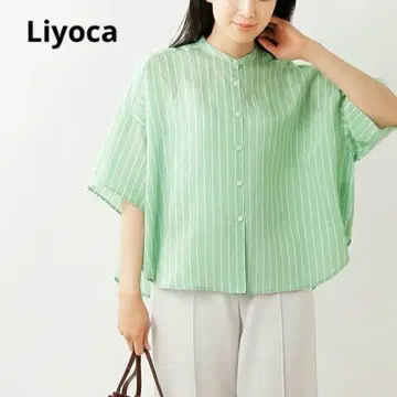 리요카 셔츠 밴드 카라 상의 블라우스 스트라이프 빅 사이즈 봄/여름