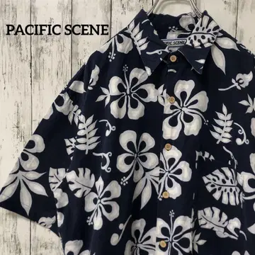 C2178 PACIFIC SCENE 알로하 셔츠 코튼 하이비스커스 네이비