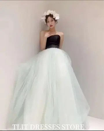 롱 얇은 명주 그물 드레스 블랙 화이트