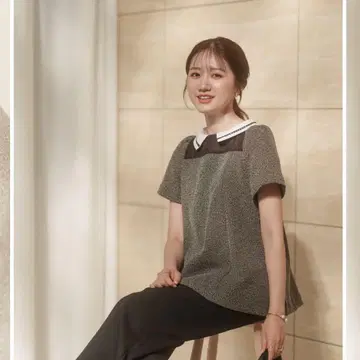 메종 에 쉘 3WAY 트위드 반팔 블라우스 블랙