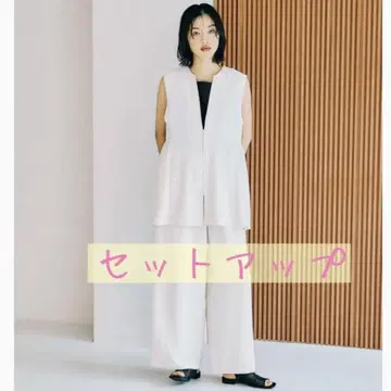 린넨 라이크 드라이 개더 와이드 스트레이트 팬츠 절개 베스트 렙심