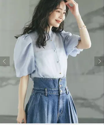 시어 벌룬 슬리브 블라우스 색스 블루