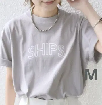 새상품 쉽스 SHIPS 라운드 프린트 로고 티셔츠 라이트 그레이 M