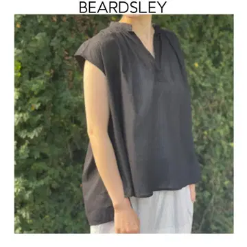BEARDSLEY 섀도우 스트라이프 프렌치 블라우스 블랙 비어즐리 반팔