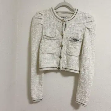 LILY BROWN 화이트 퍼프 슬리브 가디건 MARY QUANT
