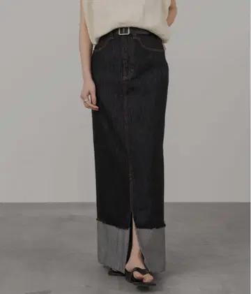 1chaku 블랙 데님 롱 스커트