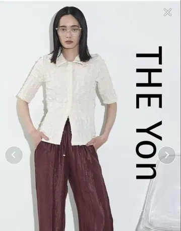 THE Yon 블라우스 셔츠 퍼프 자카드 하프 슬리브 셔츠