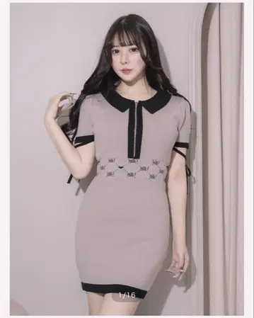 pium 프론트 지퍼 모노그램 니트 원피스 원피스 핑크