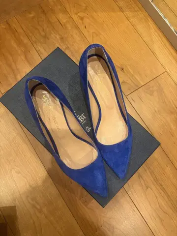 파랑 스웨이드 펌프스 중간 힐