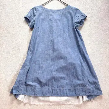 사카이 원피스 스터드 샴브레이 데님 소재 이종 소재 도킹 L