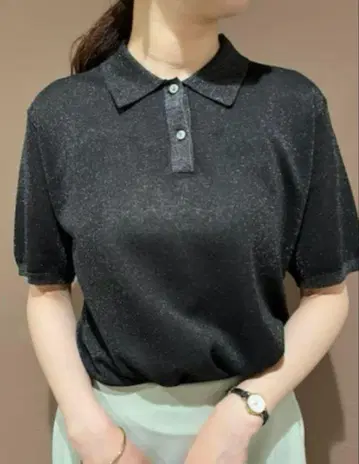 MilaOwen 미라 오웬 폴로 카라 라메 시어 니트 피케 셔츠