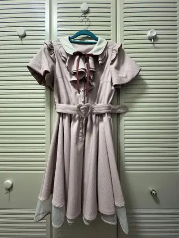 시크릿허니 핑크 원피스 프릴 옷깃 하트 벨트 걸리시 양산형