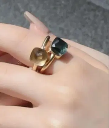쿼츠 골드 링 2개 #13호 런던 블루 토파즈/샴페인 토파즈