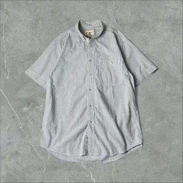 Eddie Bauer 시어서커 스트라이프 반팔 BD 셔츠 M 그린 그린