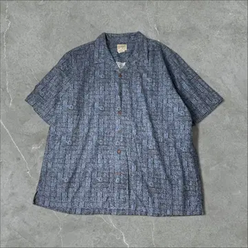 L.L.Bean 네이티브 무늬 오픈 카라 셔츠 XL 블루 파랑