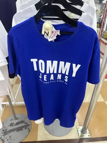 TOMMY JEANS 로고 티셔츠 블루