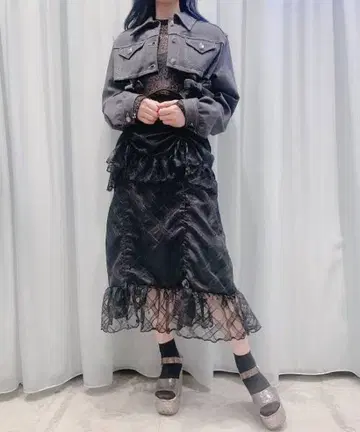 lillilly 릴릴리 pain 블랙 체크 레이스 개더 스커트