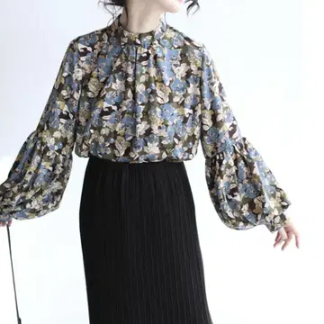 미사용 cawaii 어른스러운 시크한 꽃무늬 포원 소매 블라우스 상의