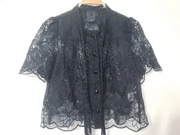 ANNA SUI 반팔 레이스 블라우스 블랙 보타이 포함 M 시스루