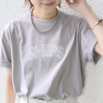 새상품 SHIPS 쉽스 라운드 프린트 로고 티셔츠 라이트 그레이 M