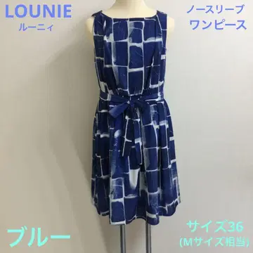 LOUNIE 손글씨풍 패턴 프린트 원피스 사이즈 36 블루