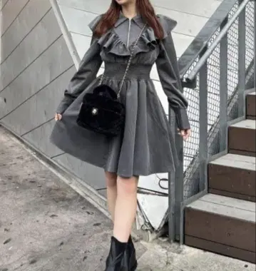 rienda 리엔다 프론트 지퍼 셔츠 미니 원피스 그레이