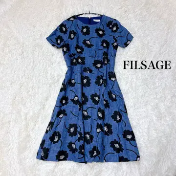 FILSAGE 린넨 100% 꽃무늬 반팔 A 라인 데님 원피스