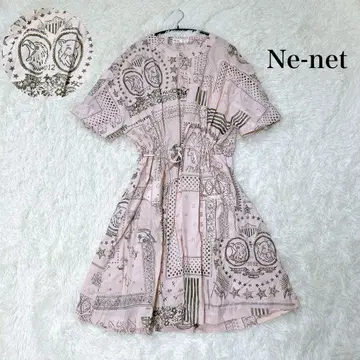 레어 Ne-net 동물 패턴 애니멀 무늬 아트 A 라인 핑크 원피스