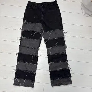 패치워크 데님 팬츠 블랙 그레이