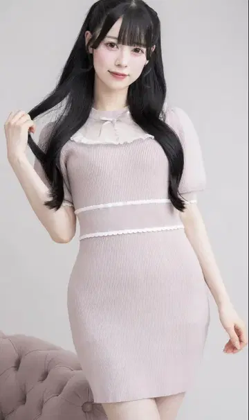 pium 튤 프릴 도리 니트 퍼프 원피스 핑크