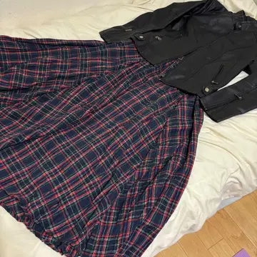 체크 무늬 플레어 맥시 길이 롱 스커트 레드 네이비 블랙 그린 깅엄