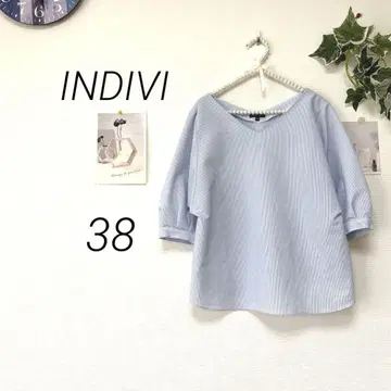 9558 INDIVI 인디비 V넥 스트라이프 셔츠 블라우스