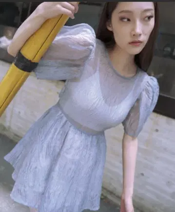 허니 미 허니 자카드 퍼프 소매 튜닉