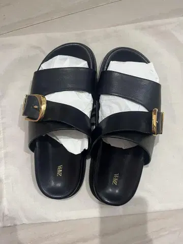 당일 발송 새상품 자라 버클 플랫 샌들 37 블랙