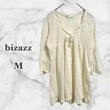 bizazz 비자즈 블라우스 아이보리 M 튜닉 V 넥 리본