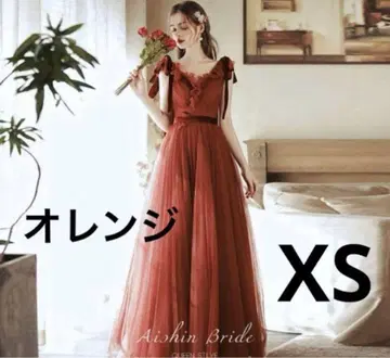 오렌지 컬러 드레스 XS 피로연 결혼식 레이스업 튤 원단 드레스