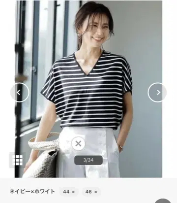23구 세탁 가능 보더 스트레치 니트 풀오버 화이트 블랙 V넥 반팔
