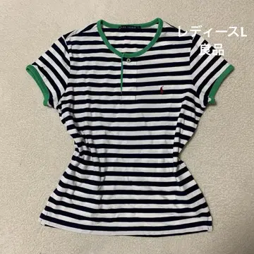 폴로 랄프 로렌 여성용 폴로 셔츠 보더 자수 로고 고배색 L