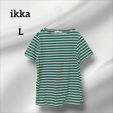 새상품급 이카 반팔 티셔츠 그린과 화이트 스트라이프 캐주얼 L