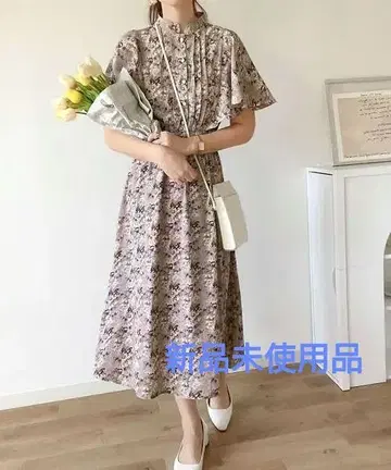 플라워 프린트 반팔 A 라인 원피스