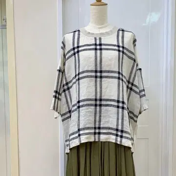 vent blanc 프렌치 린넨 빅 체크 벌룬 블라우스 새상품급