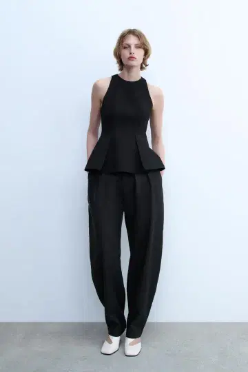 ZARA ZW COLLECTION 플리츠 홀더 넥 탑 XS