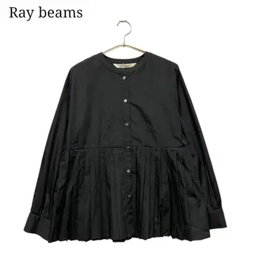 Ray BEAMS 플리츠 절개 크루넥 셔츠