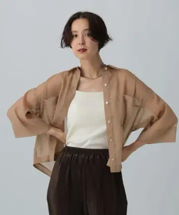 렙심 시어 숏 셔츠 베이지 미사용 5부 소매