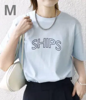새상품 쉽스 SHIPS 라운드 프린트 로고 티셔츠 라이트 블루 M