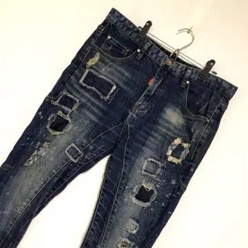 Y2K 페어리 패치워크 데미지 가공 데님 팬츠 빈티지 M 사이즈