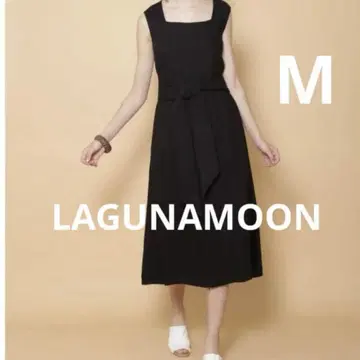 LAGNAMOON 블랙 M 롱 원피스 슬리브리스 허리 새시 리본
