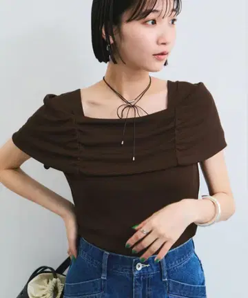 미사용 새상품/VIS/비스/오프숄더 골지 티셔츠 반팔 반팔 티셔츠