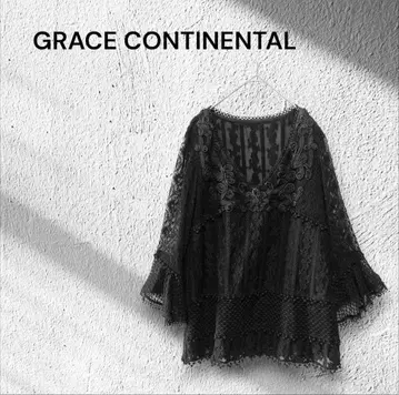 GRACE CONTINENTAL 블랙 레이스 튜닉 비침