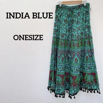 INDIA BLUE [ONESIZE] 에스닉 패턴 롱 스커트 말 코끼리